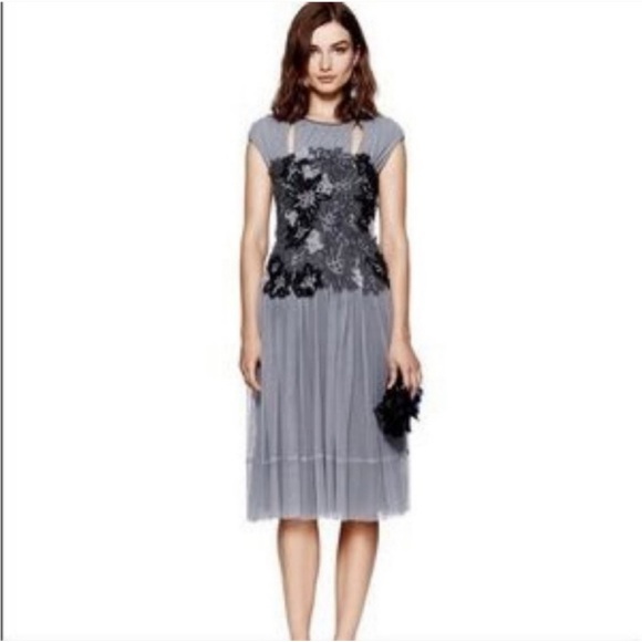 Tory Burch Dresses & Skirts - Tory Burch Faith Dress XS grey floral double lined midi sleeveless FLAW (bin G)